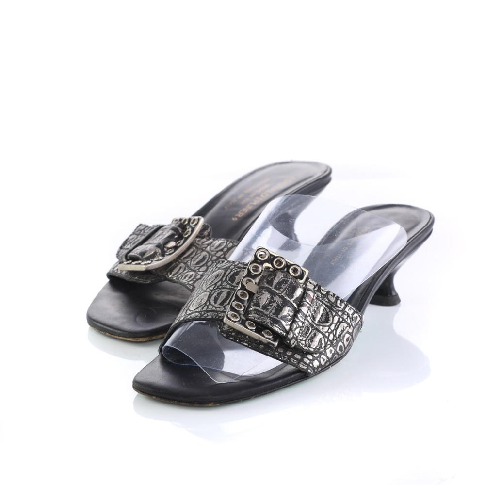 Donald J Pliner Silver Black Sandals Slides Heels